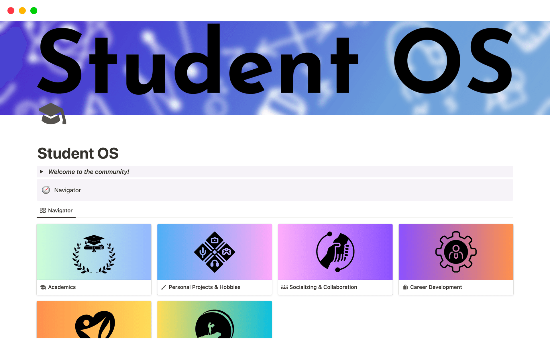A template preview for Student OS