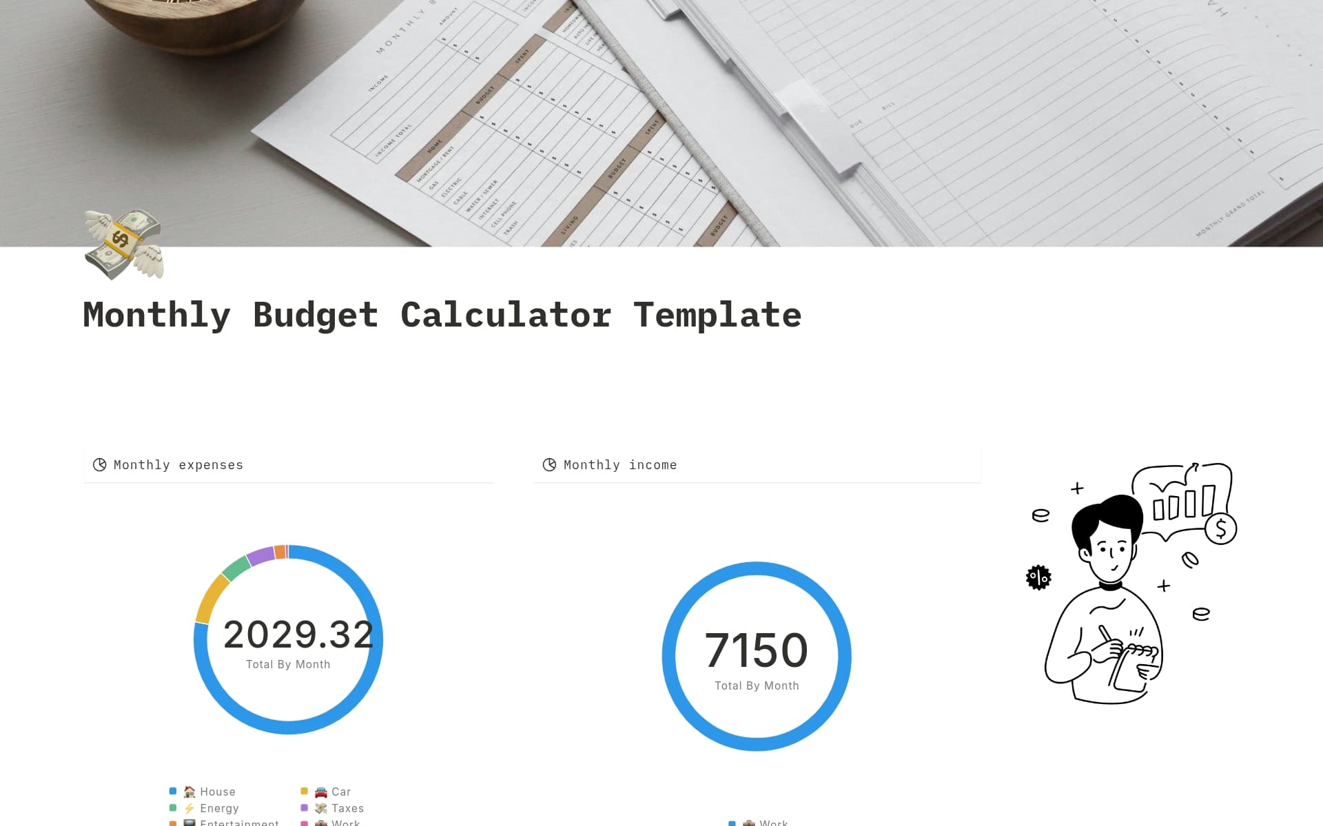 A template preview for Monthly Budget Calculator