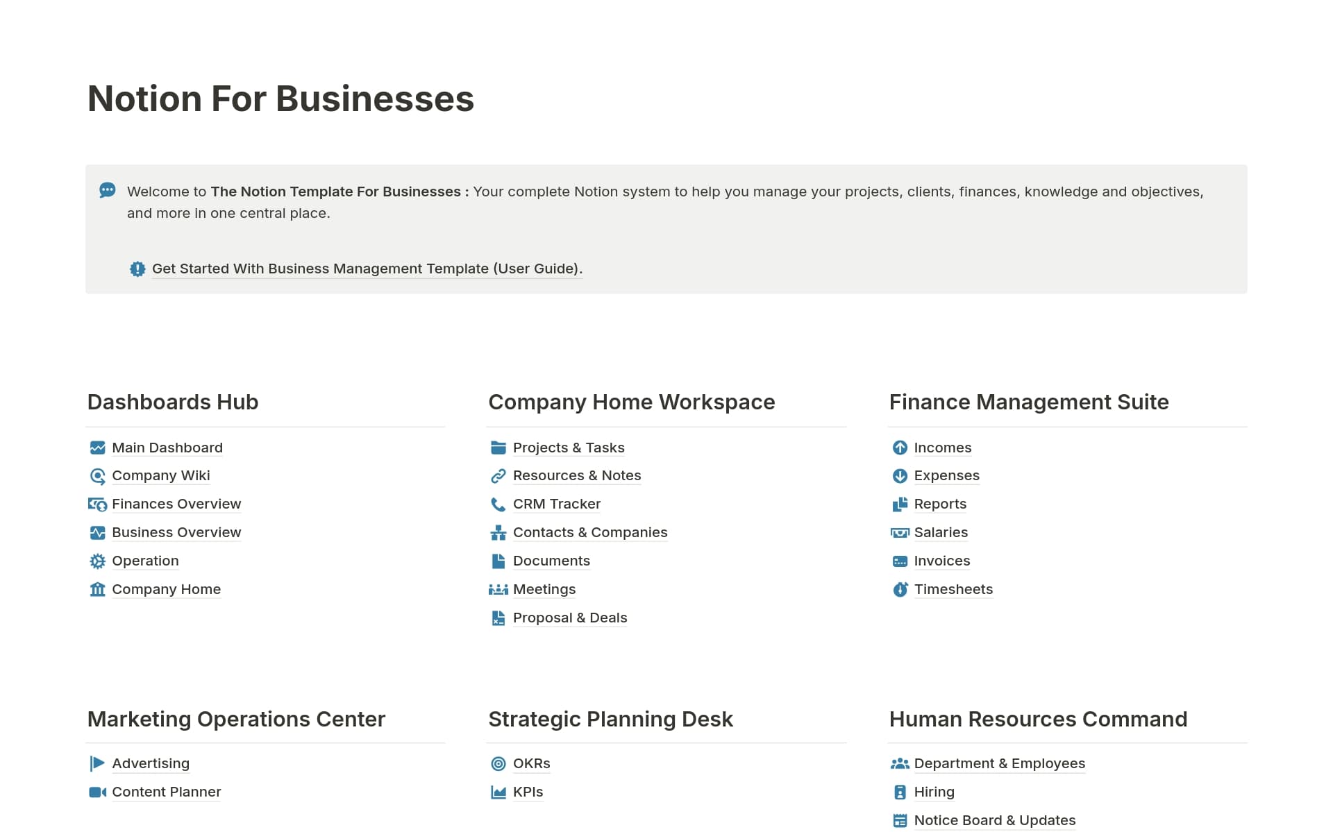 A template preview for Ultimate Business OS