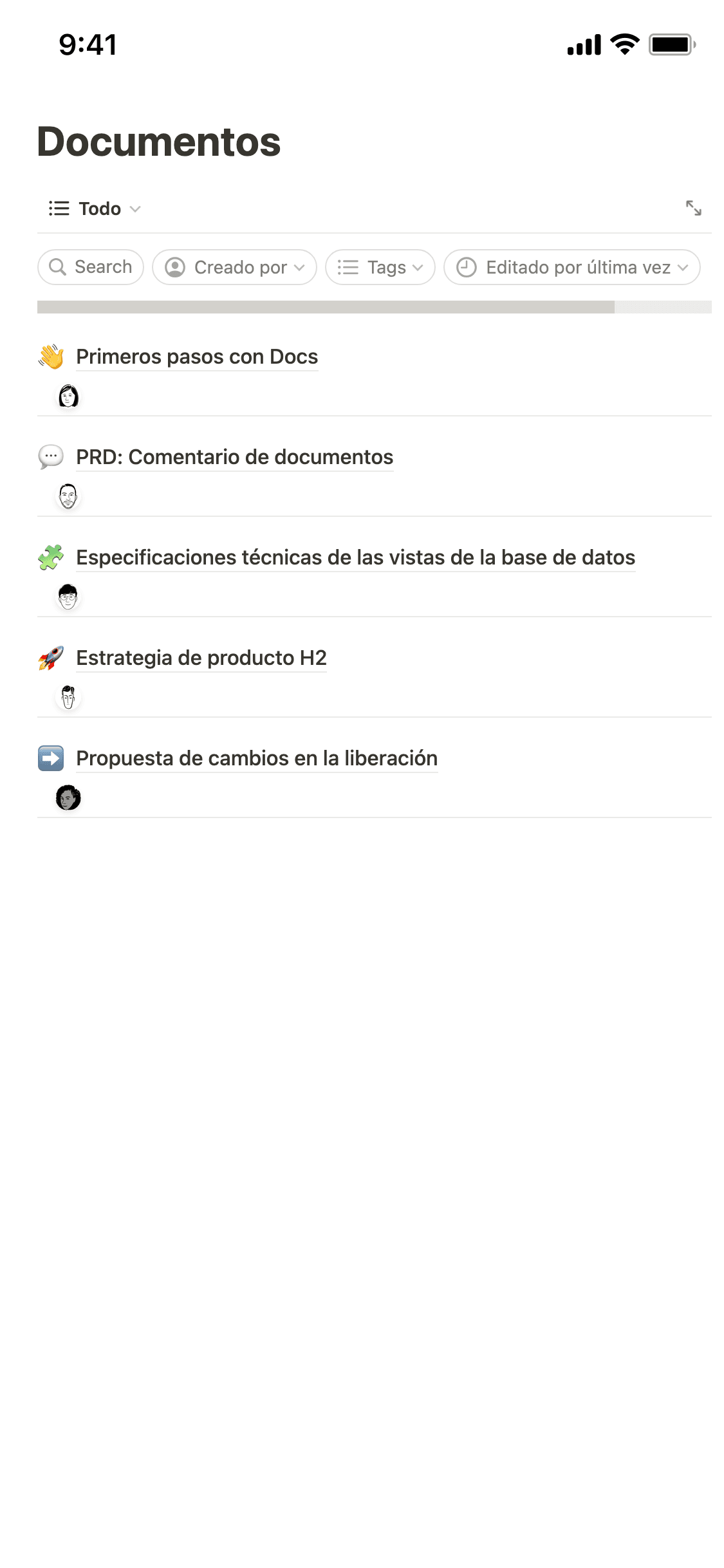 Una captura de pantalla de la aplicación móvil de Notion