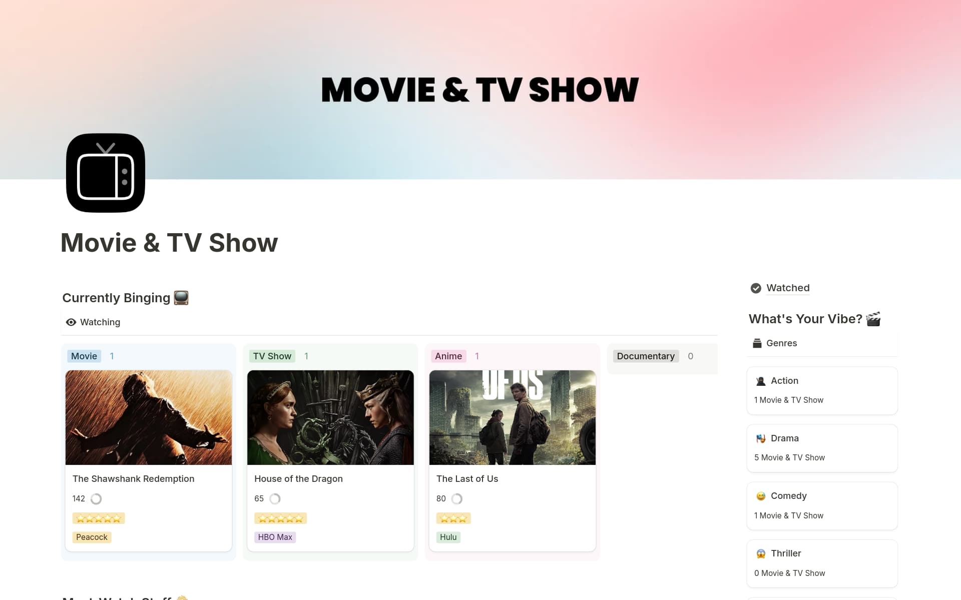 Movie & TV Show Tracker template preview