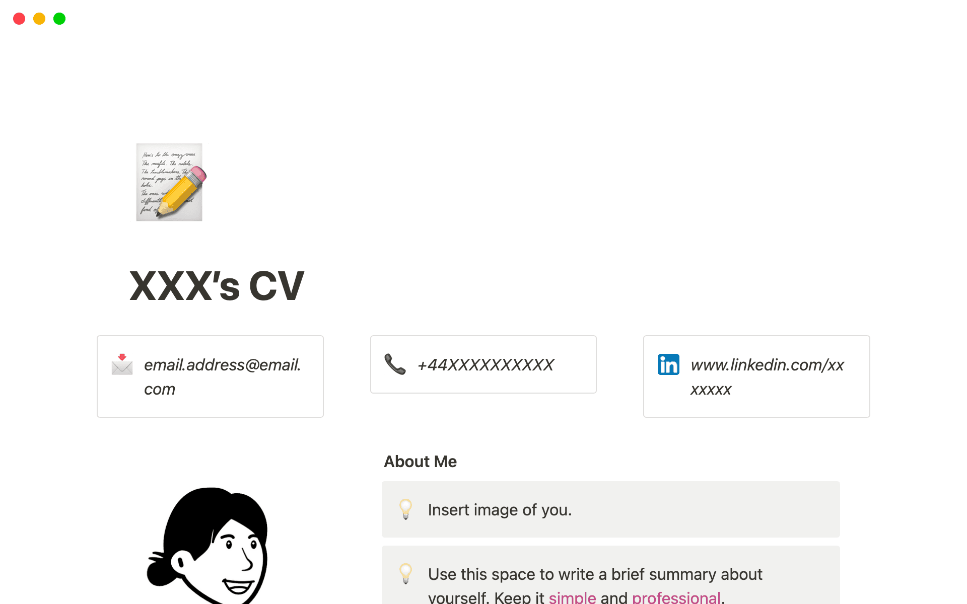 This template provides a simple yet effective CV, that showcases an individual's experience, education, skills and more in a visual and interactive way.