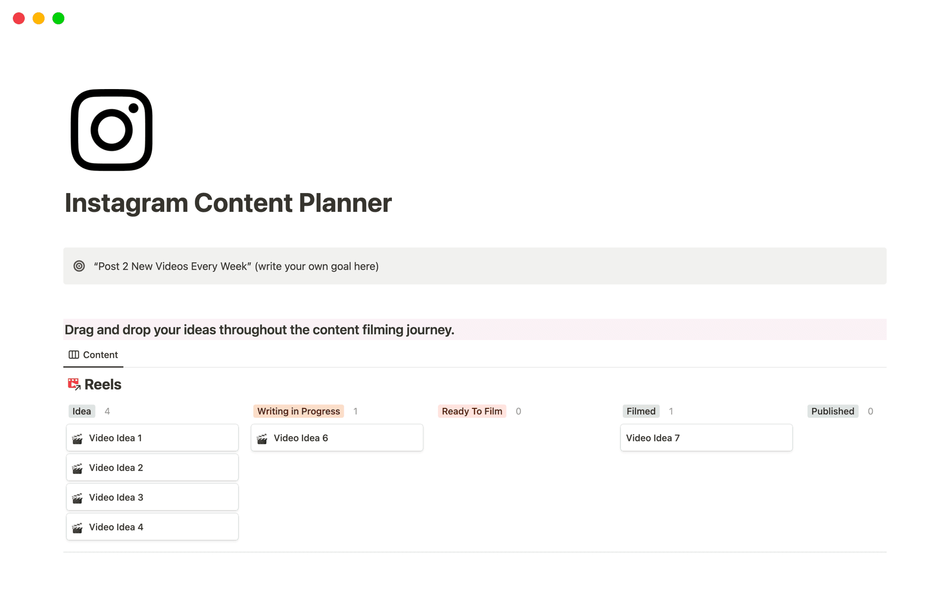 A template preview for Instagram Content Planner