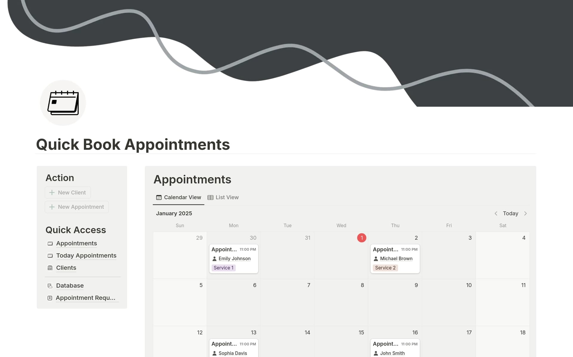 A template preview for Quick Book Appointments