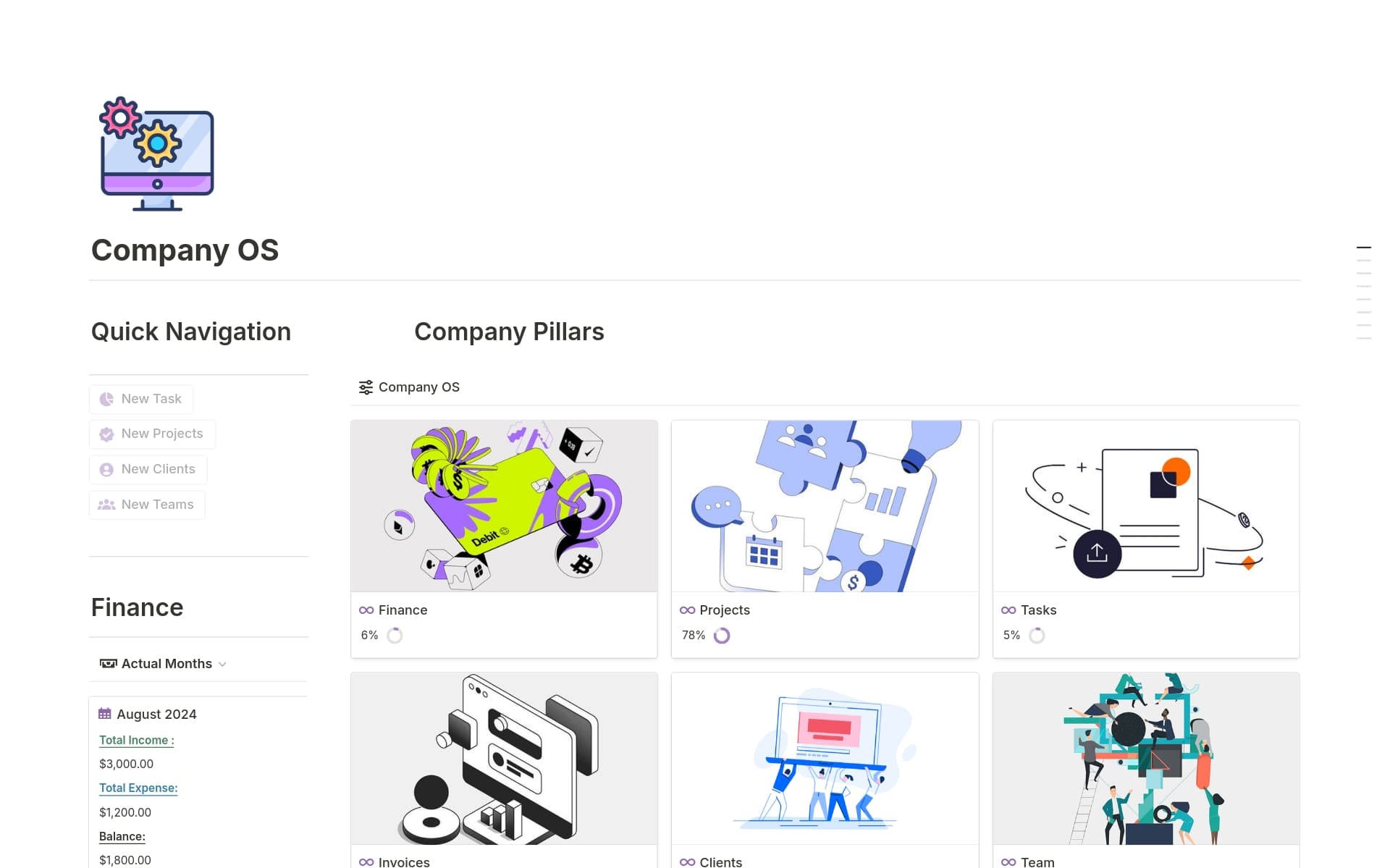 A template preview for Company OS