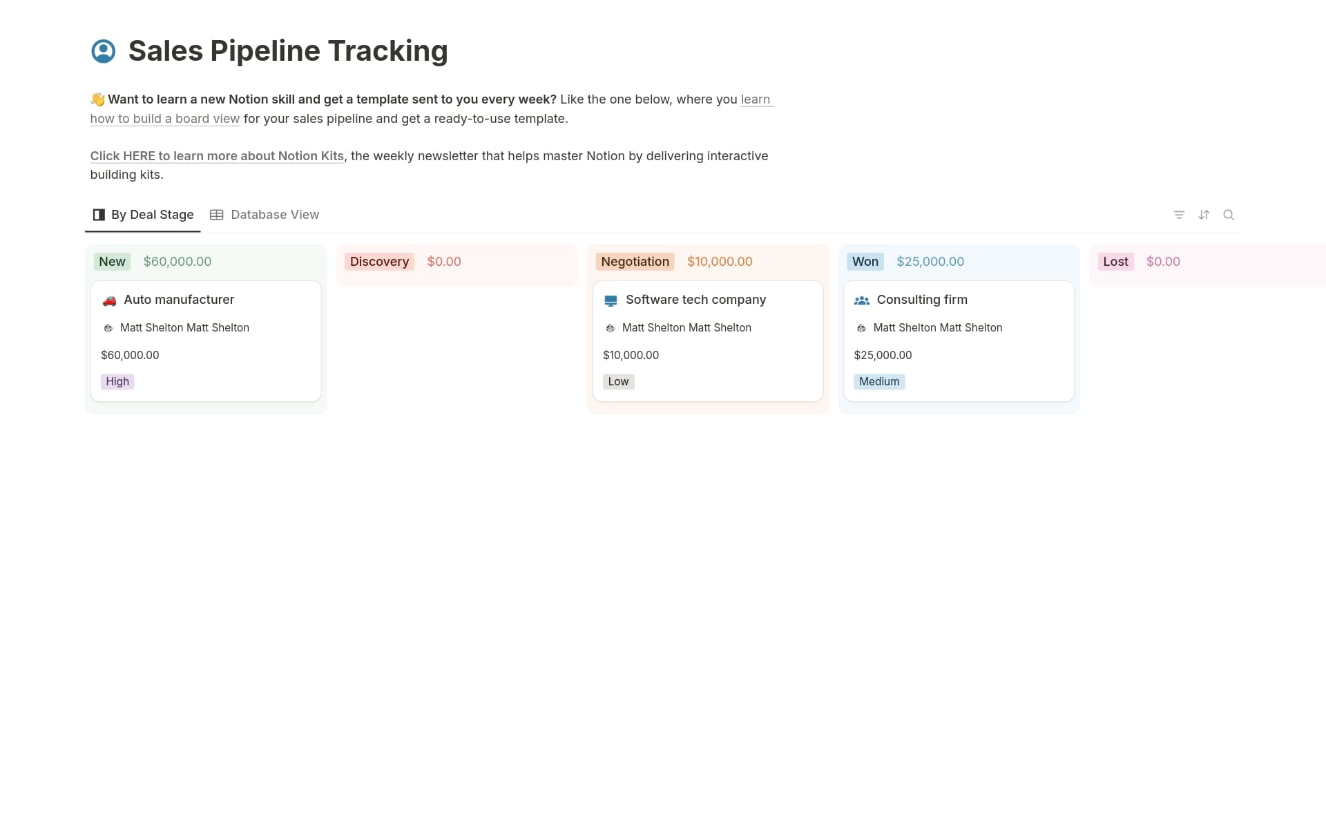 A template preview for Sales Pipeline