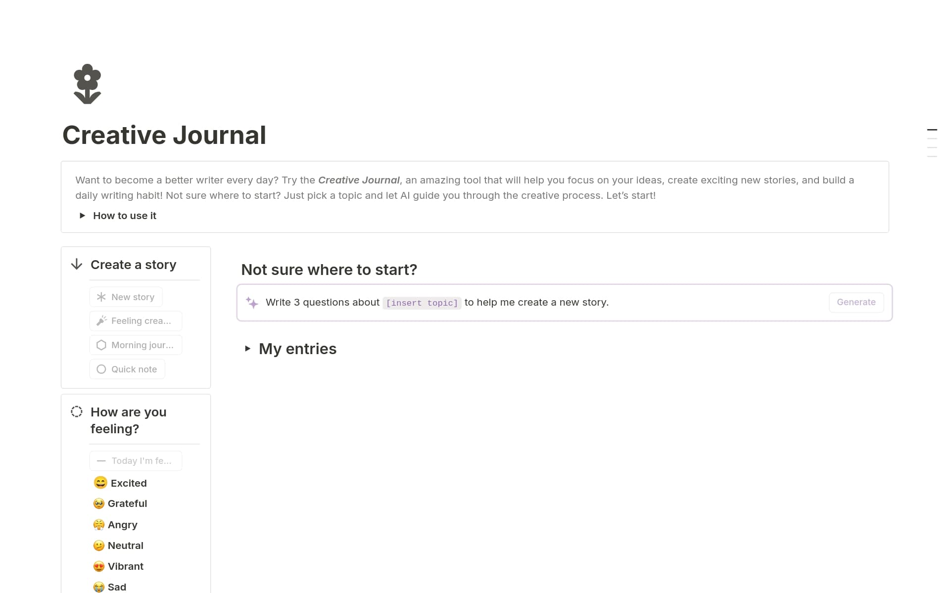 A template preview for Creative Journal