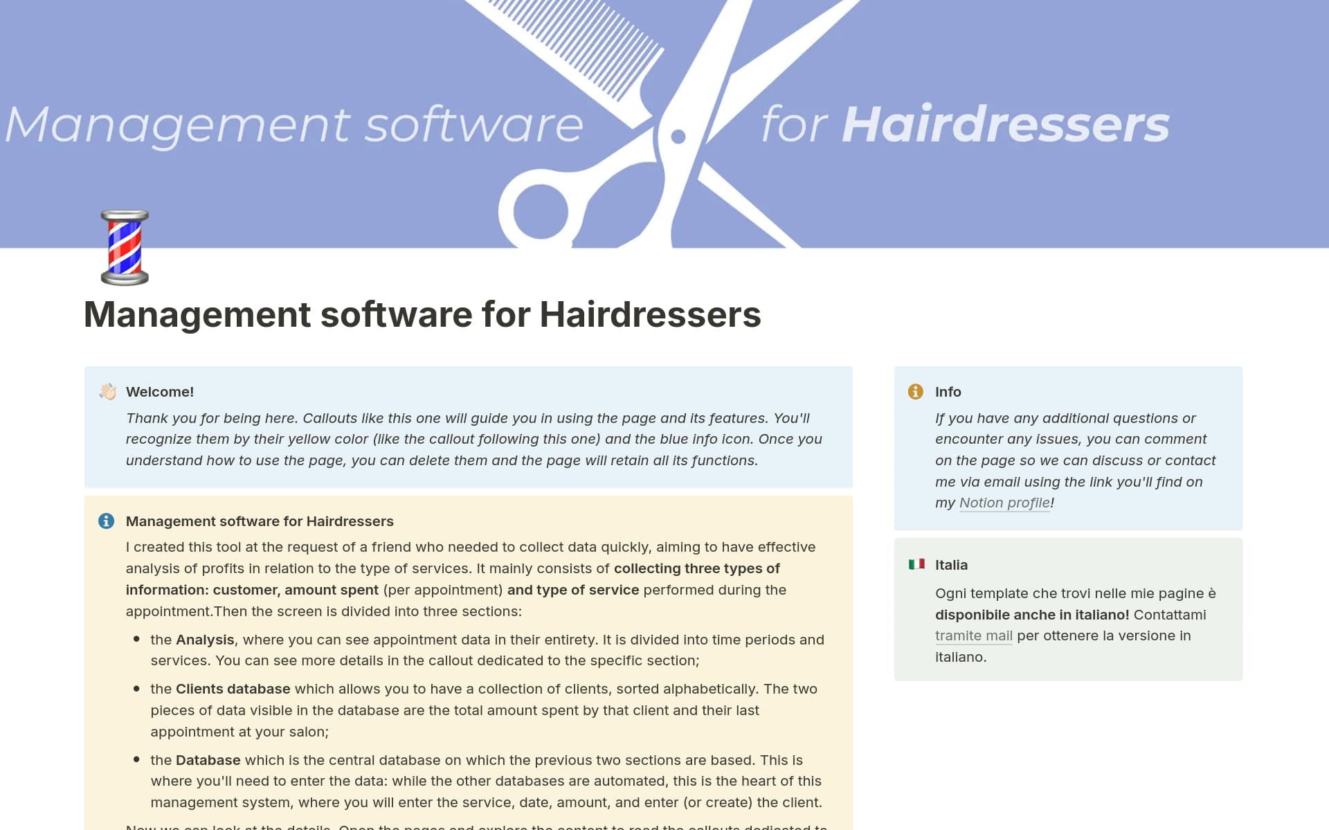 A template preview for Management software for Hairdressers