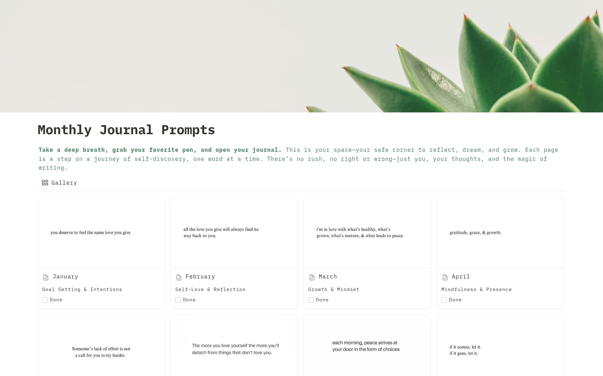 A template preview for Monthly Journal Prompts