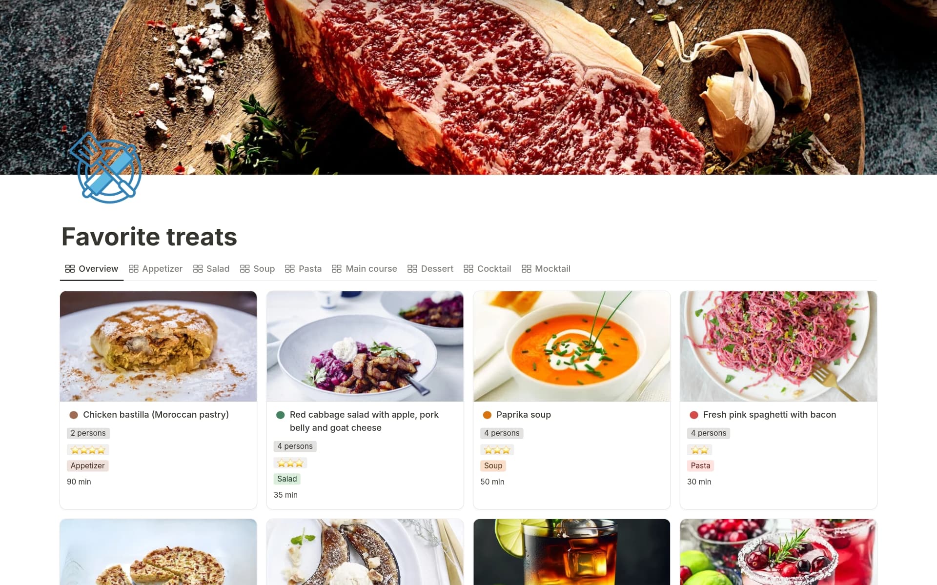 A template preview for Favorite treats