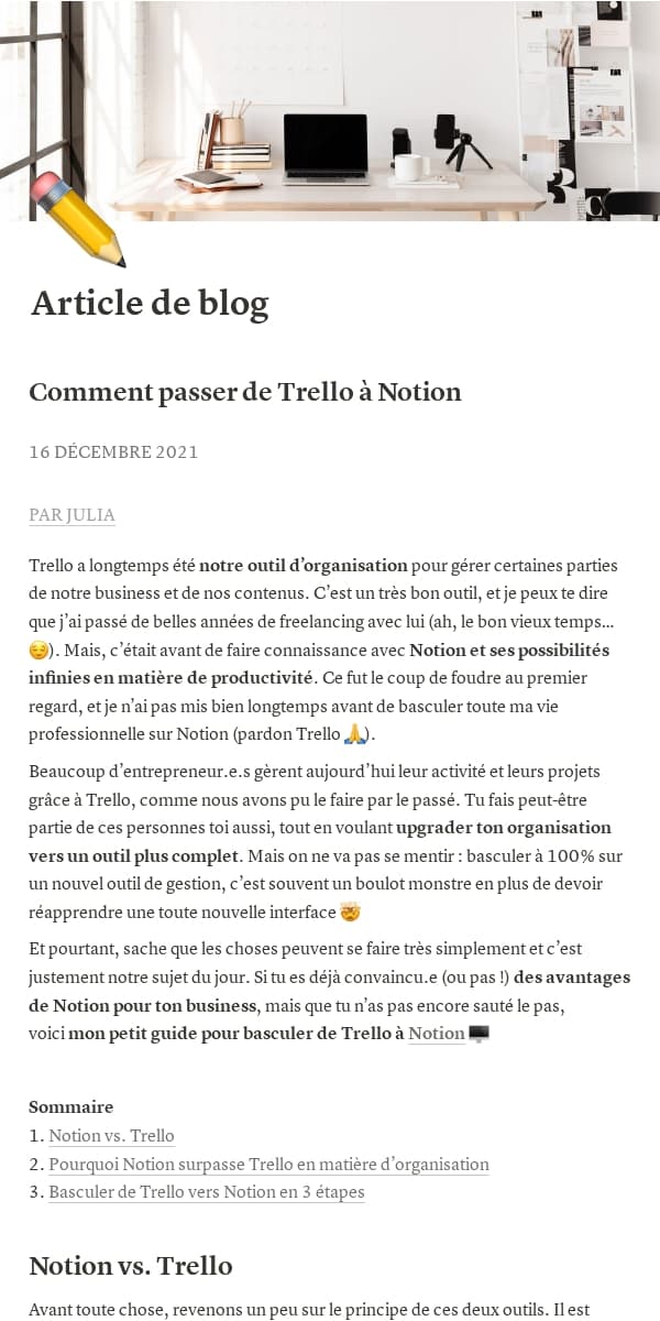 Une capture d’écran de l’application mobile de Notion