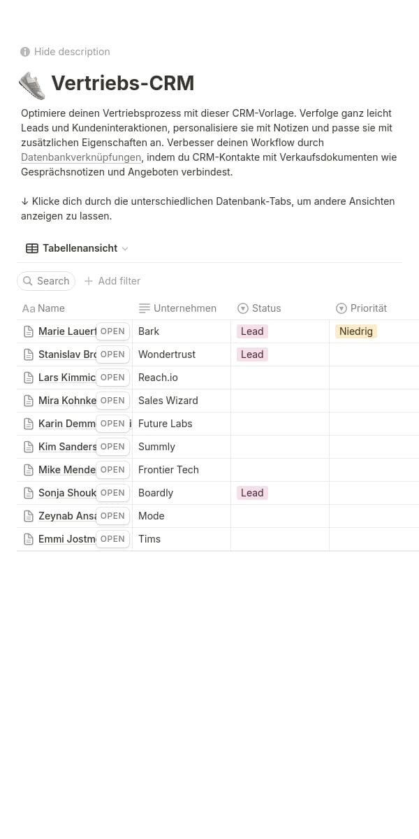 Screenshot der mobilen Notion-App