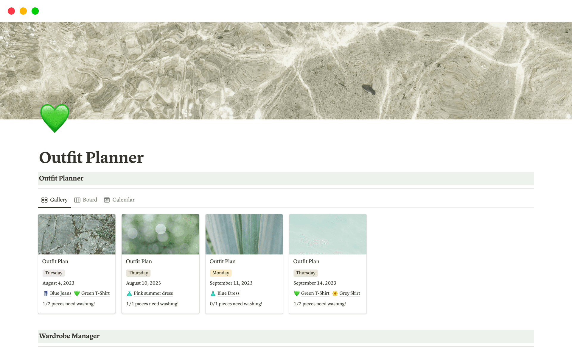 This is a fully functional, ready to use Notion outfit planner to help you manage clothing items and plan weekly outfits!