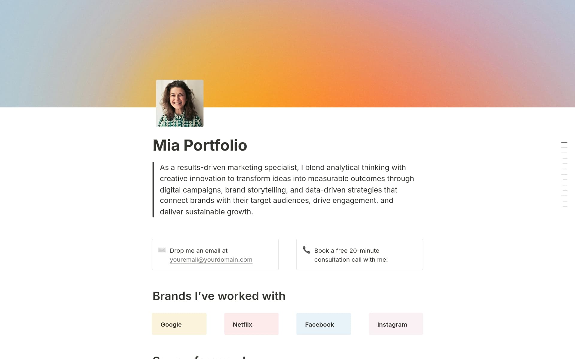 A template preview for Social Media Marketing Specialist Portfolio
