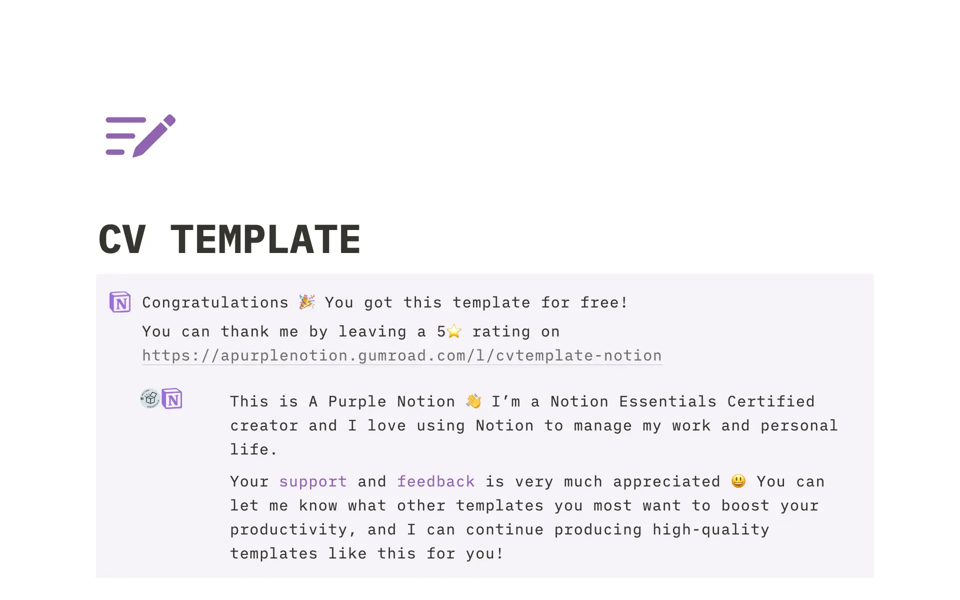 Notion Example Cv Notion CV Template Template | Notion Marketplace