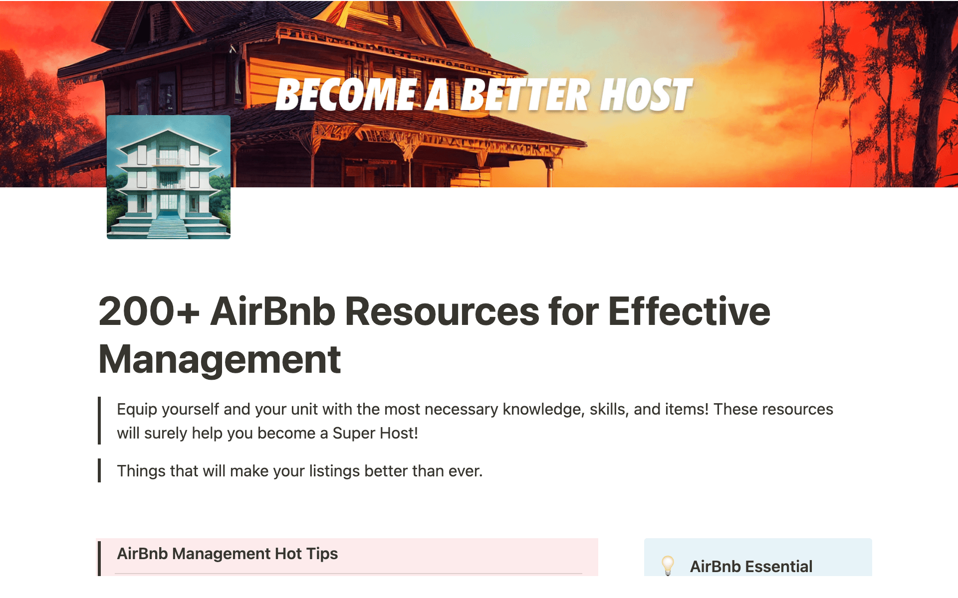 A template preview for 200+ Useful AirBnb Resources
