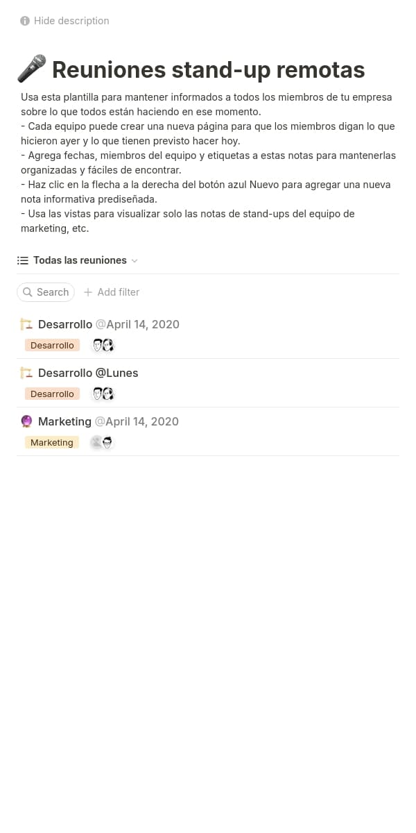 Una captura de pantalla de la aplicación móvil de Notion