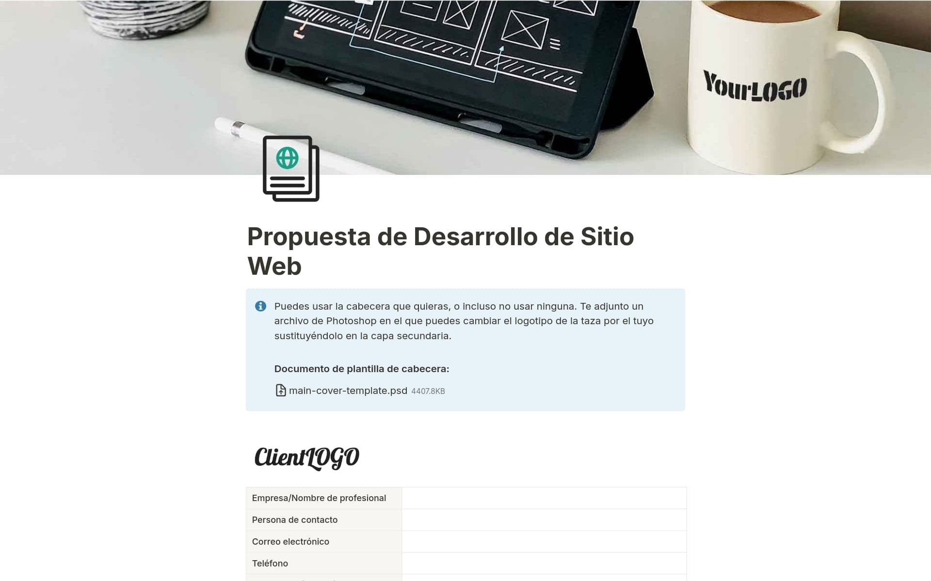 A template preview for Propuesta de Desarrollo de Sitio Web