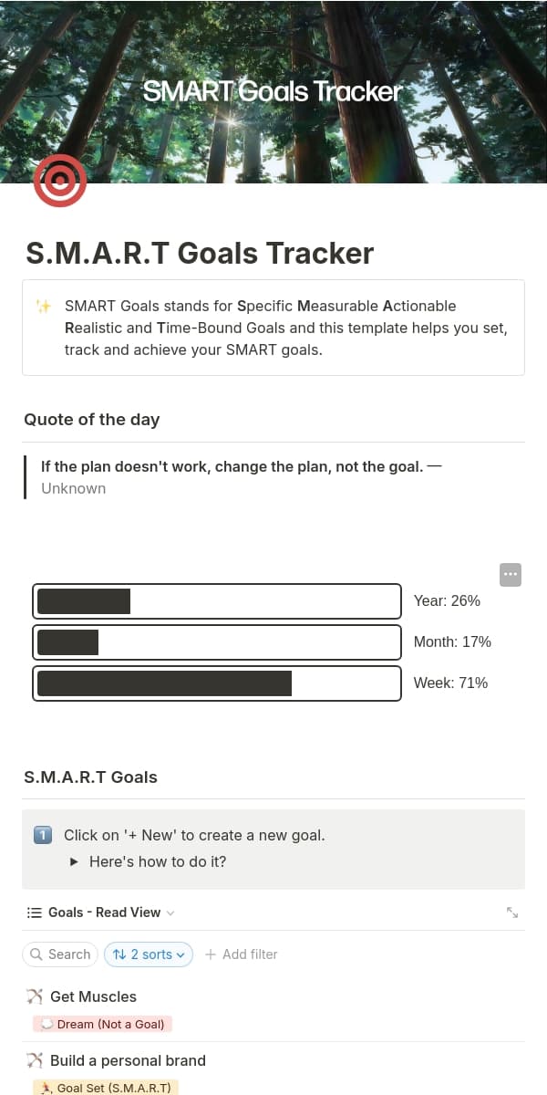 A screenshot of Notion's mobile app