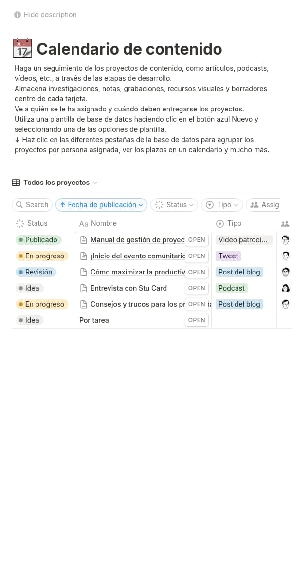 Una captura de pantalla de la aplicación móvil de Notion