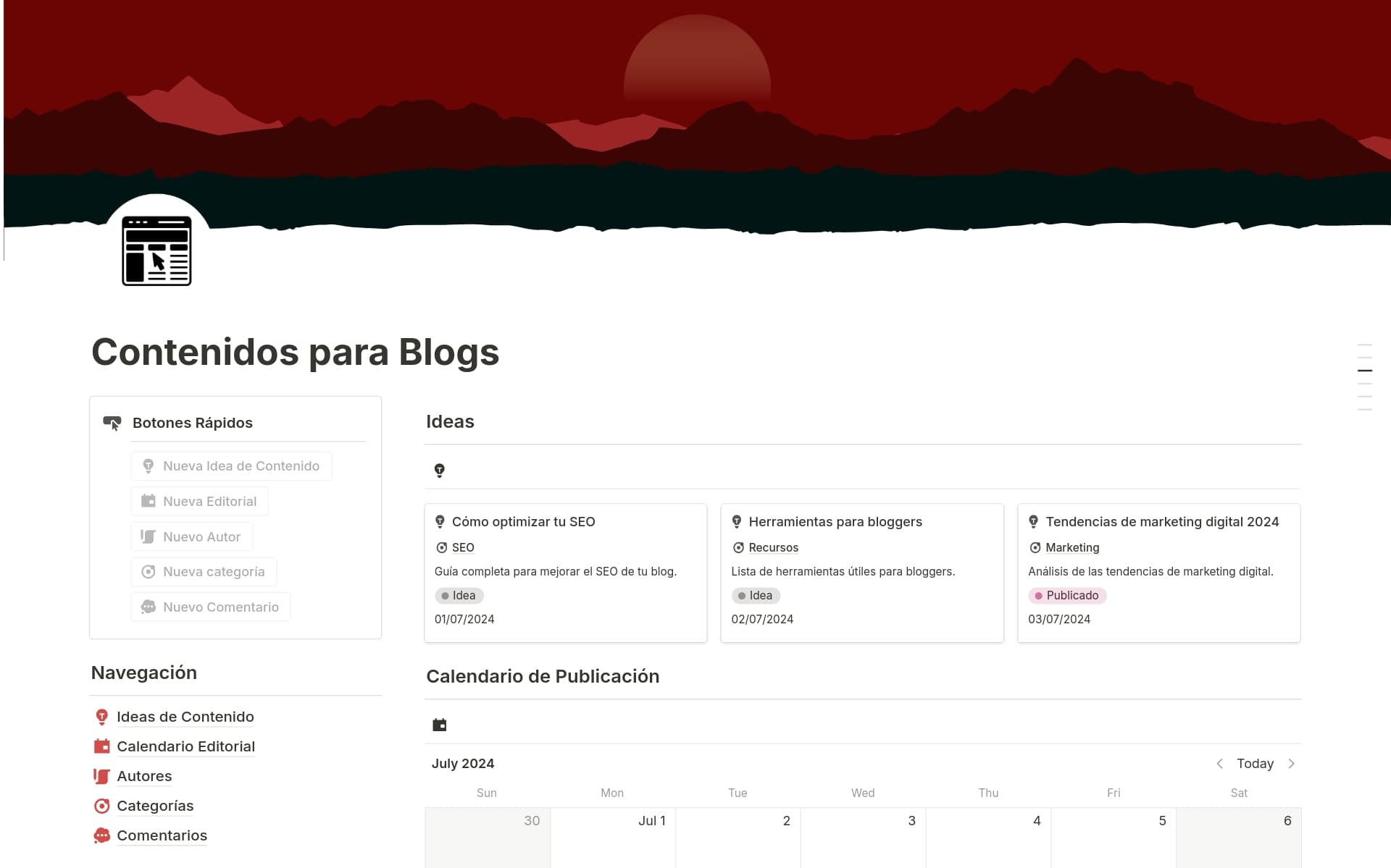 Vista previa de plantilla para Contenidos para Blogs