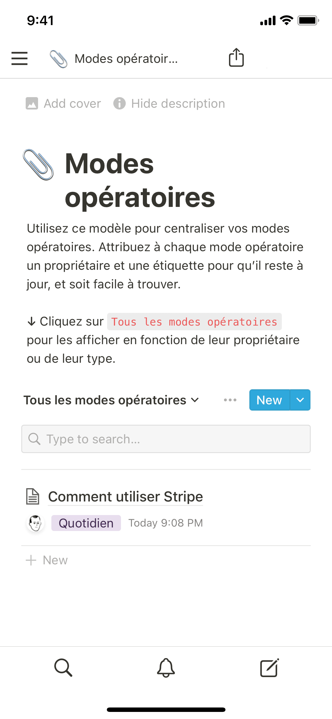 Une capture d’écran de l’application mobile de Notion