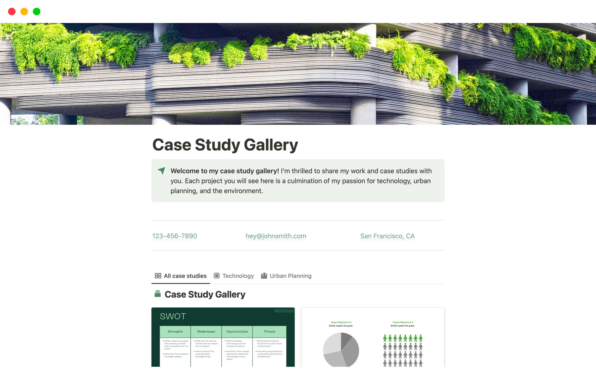 A template preview for Case Study Gallery
