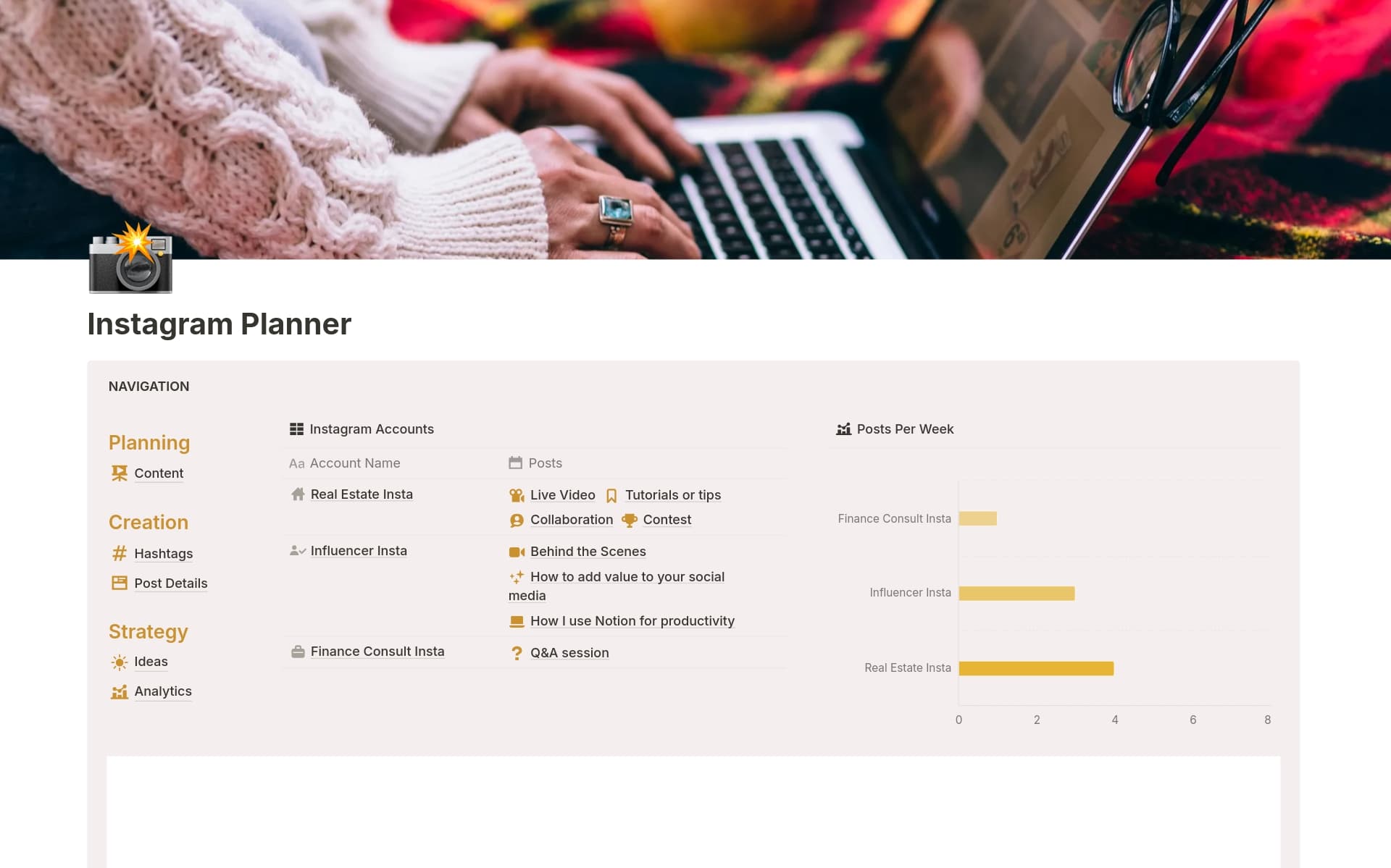 This Instagram Planner is ideal for Social Media Managers who want to manage many Instagram accounts in a single dashboard. You can monitor and edit posts, reels, and audience engagement for each account in the database.