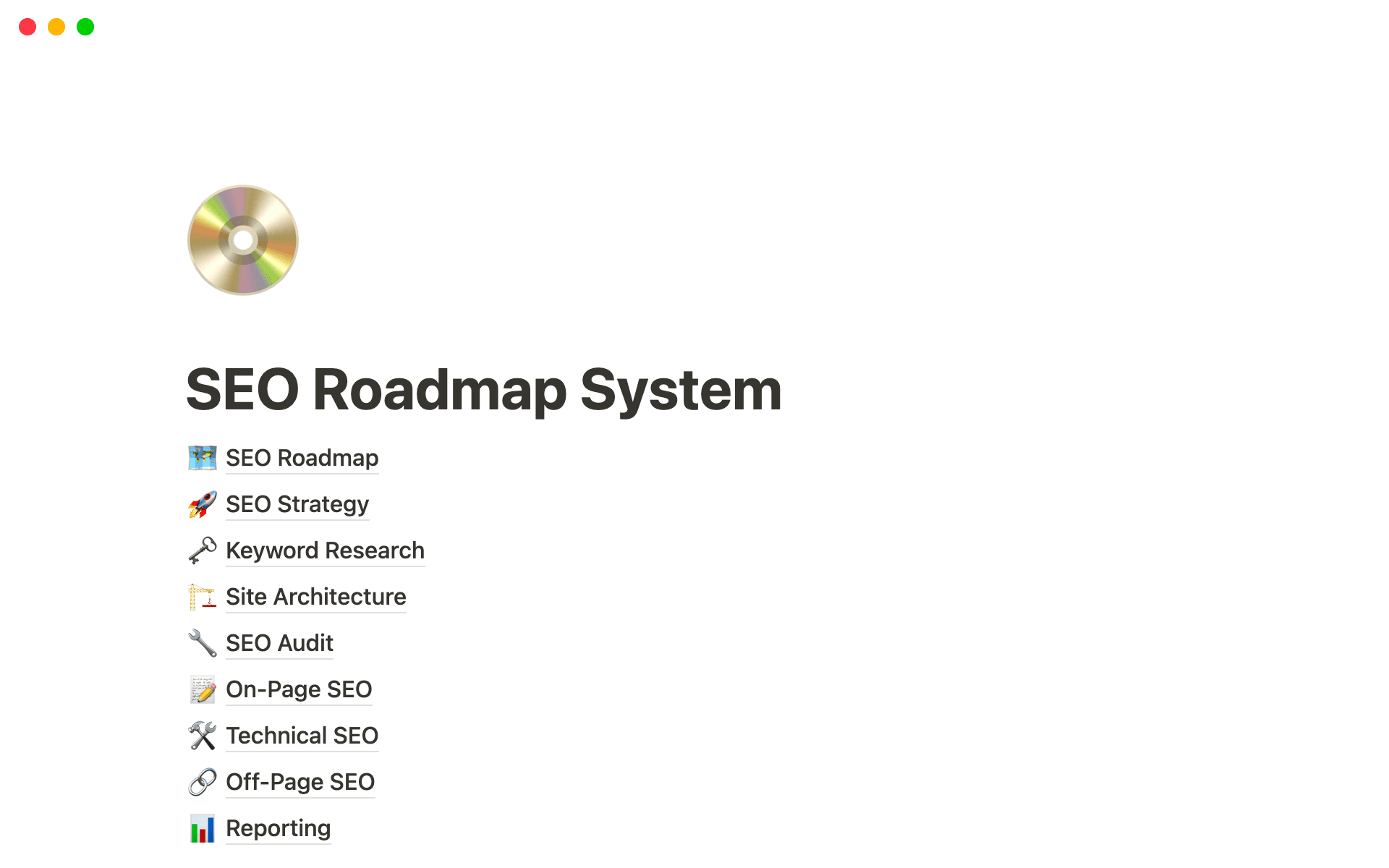 Eine Vorlagenvorschau für SEO Roadmap Template