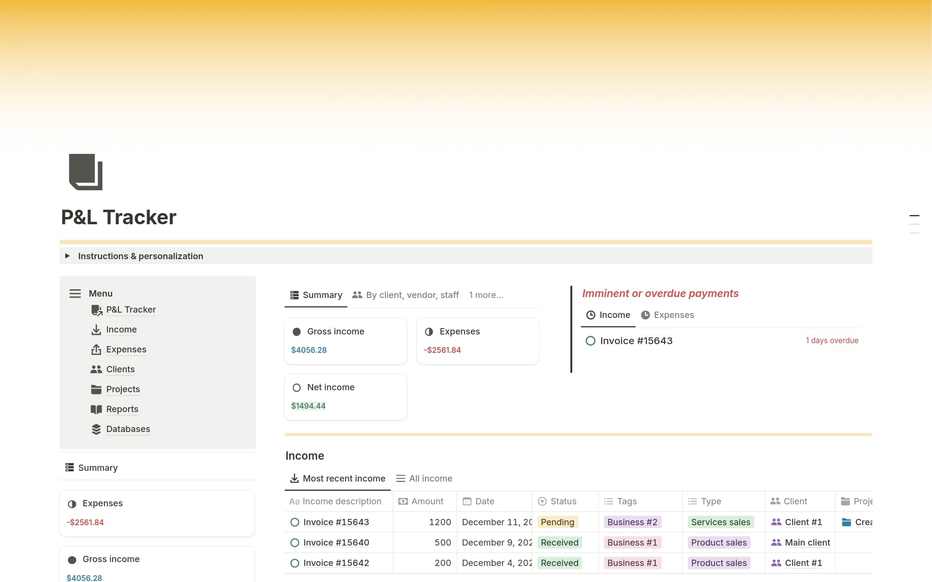 A template preview for P&L Tracker for Freelancers & Small Businesses