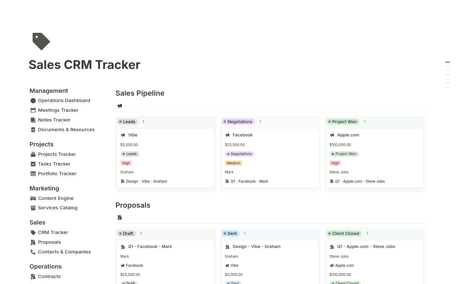A template preview for Sales CRM Tracker