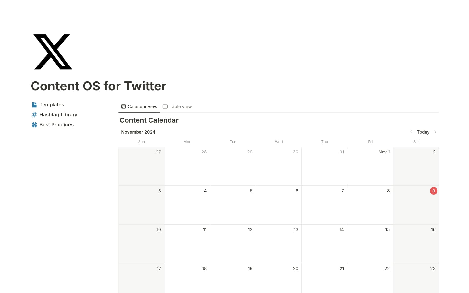 A template preview for Content OS for Twitter