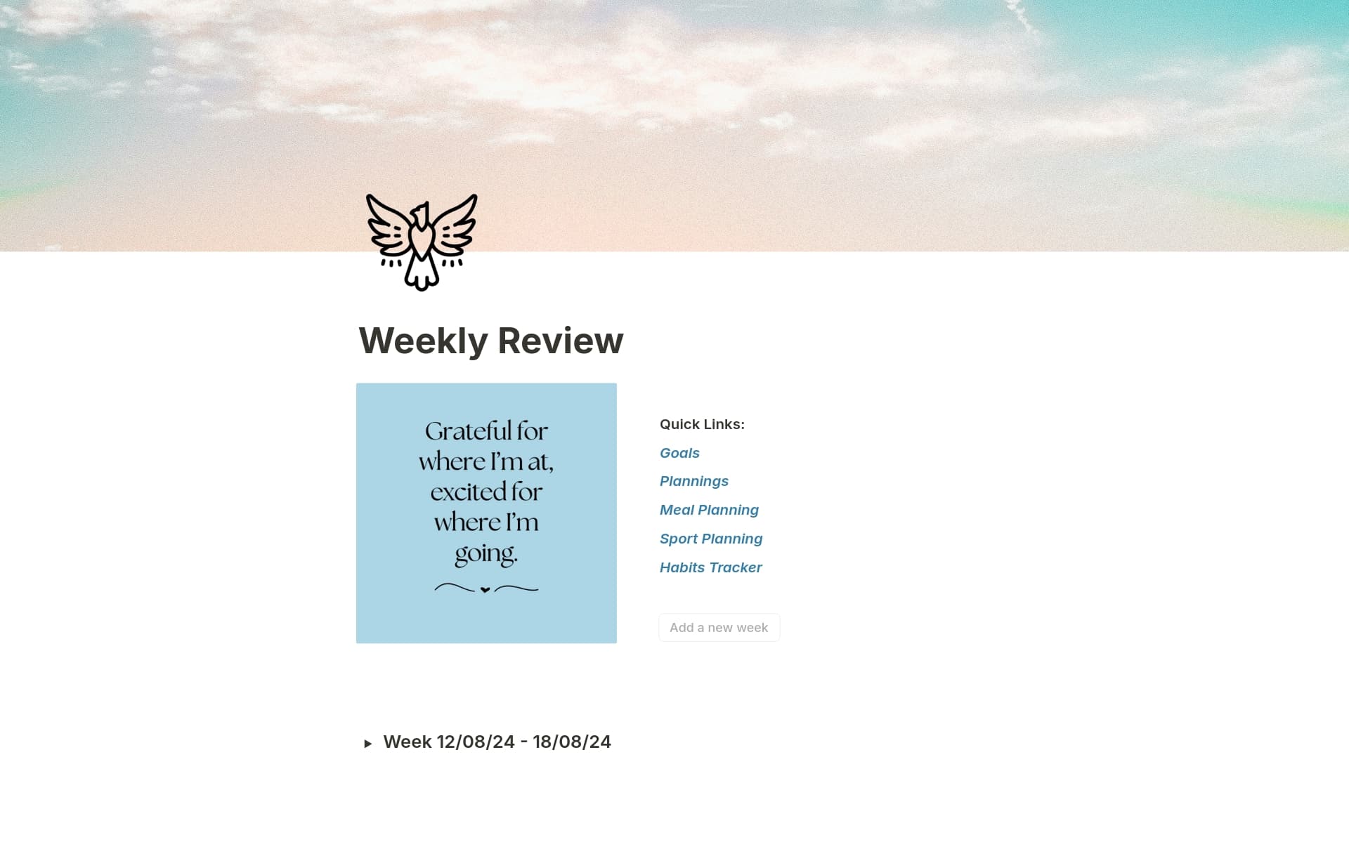 A template preview for Weekly Review
