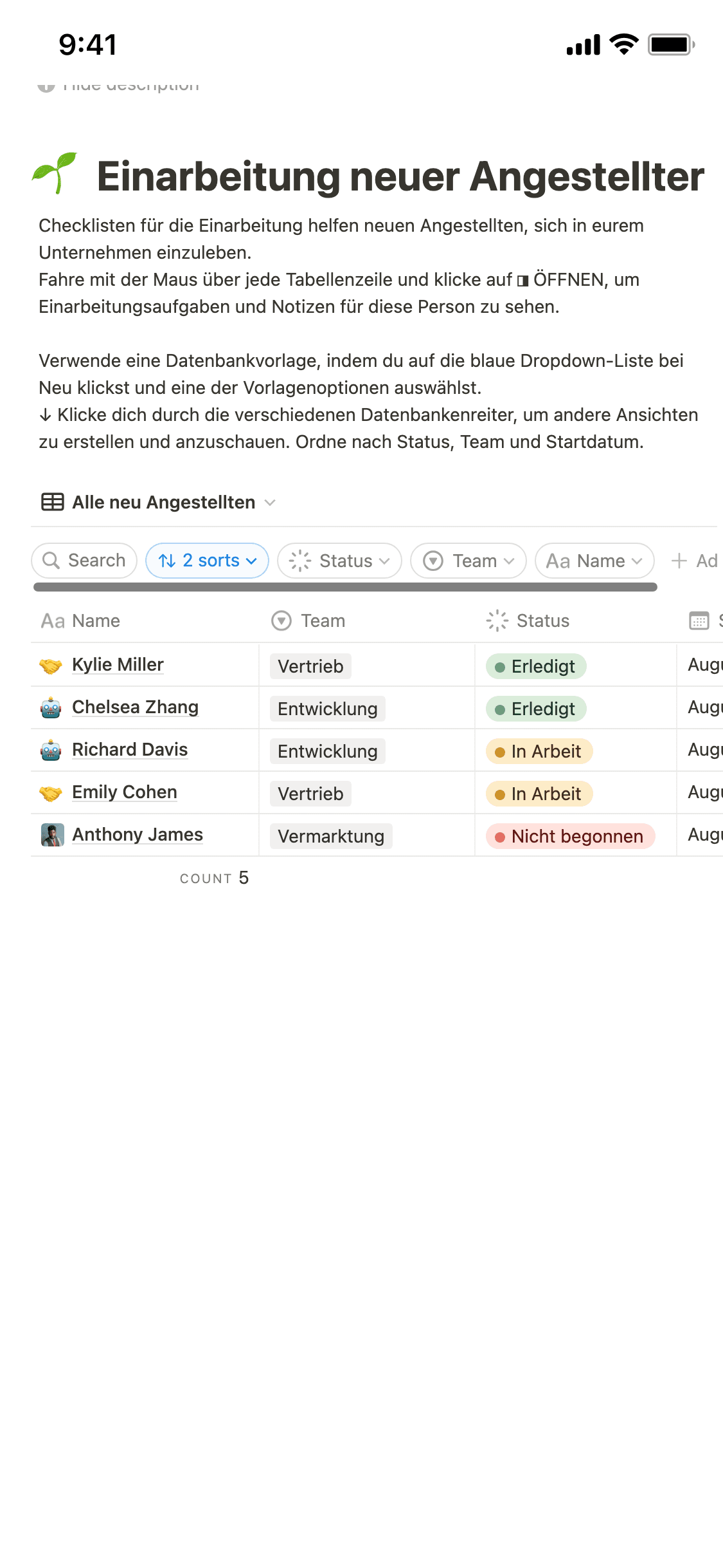 Screenshot der mobilen Notion-App