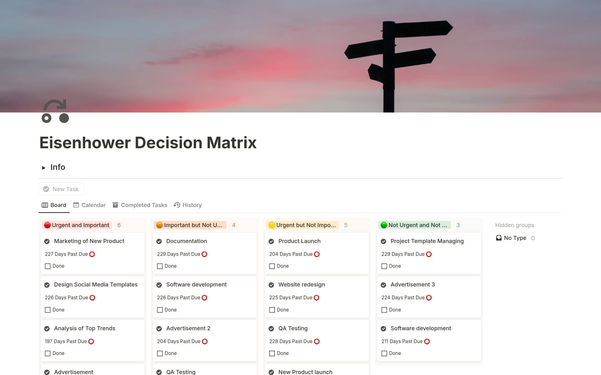 A template preview for Eisenhower Matrix