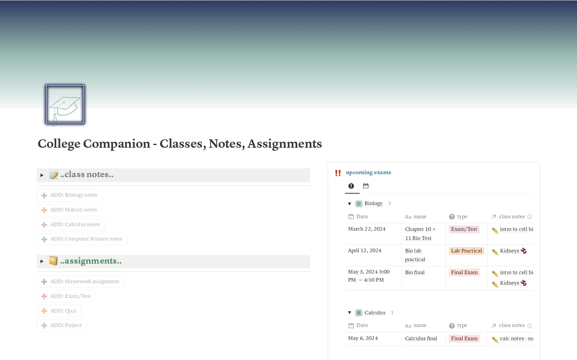 A template preview for College Student Companion