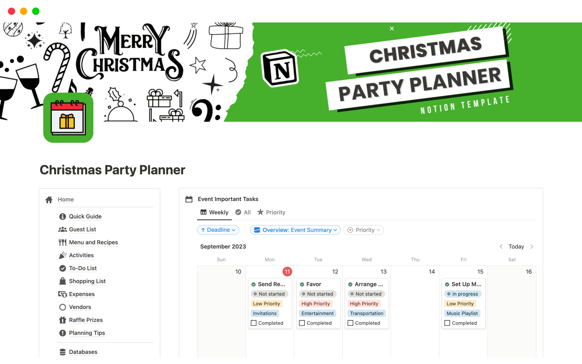 A template preview for Christmas Party Planner