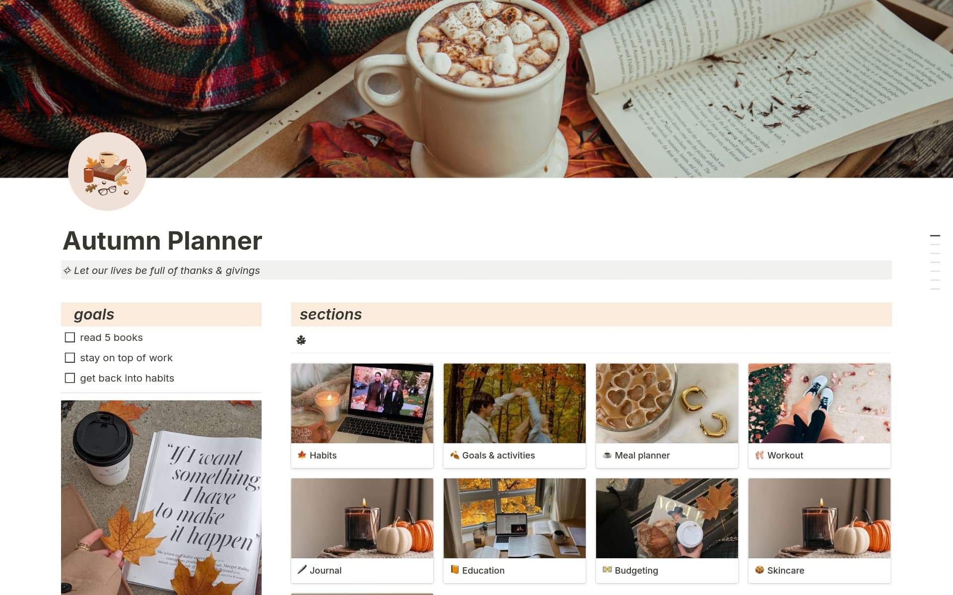 A template preview for Autumn Planner for a Cozy Fall
