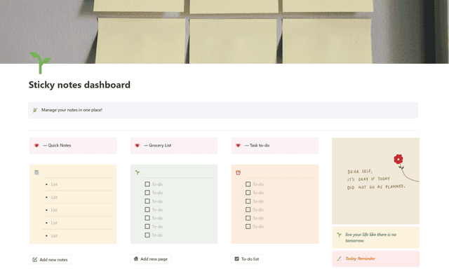 Sticky Notes Dashboard