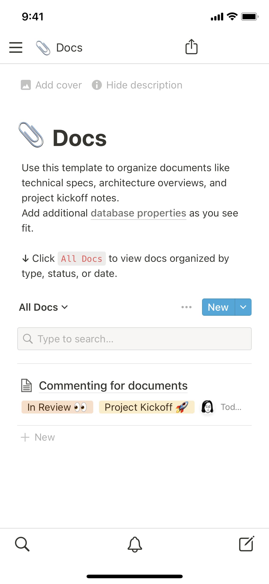 A screenshot of Notion's mobile app