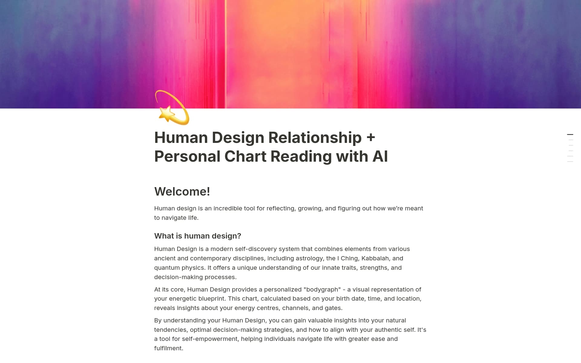 A template preview for AI Human Design Data Base & Relationship Analyser