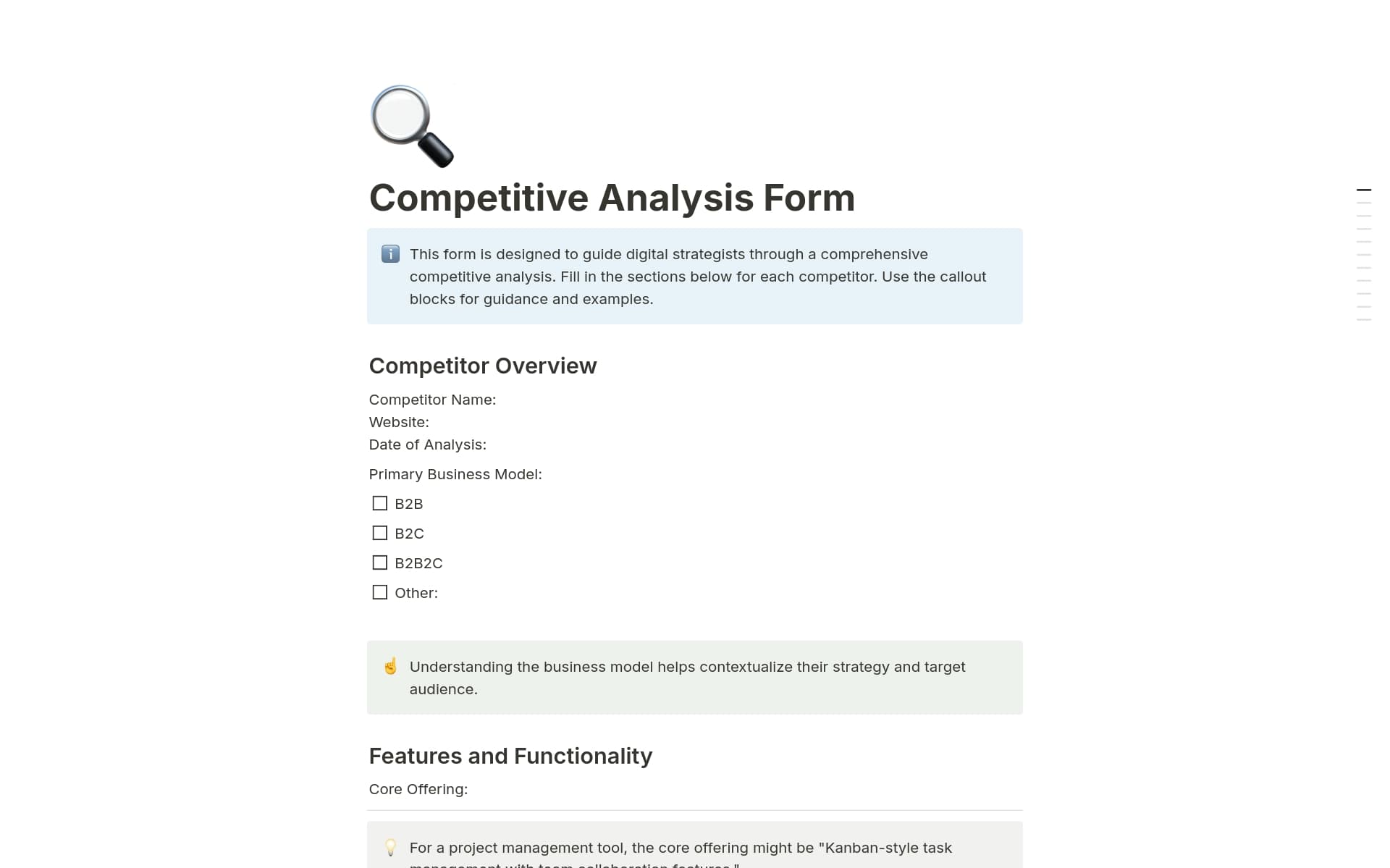 Competitive Analysis Form Template | Notion Marketplace