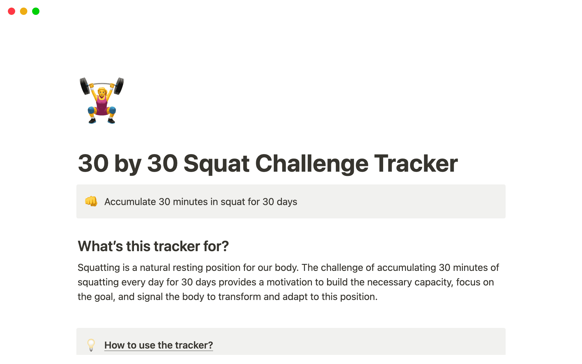 30 by 30 Squat Challenge Template by Tomas Gregor Notion Marketplace