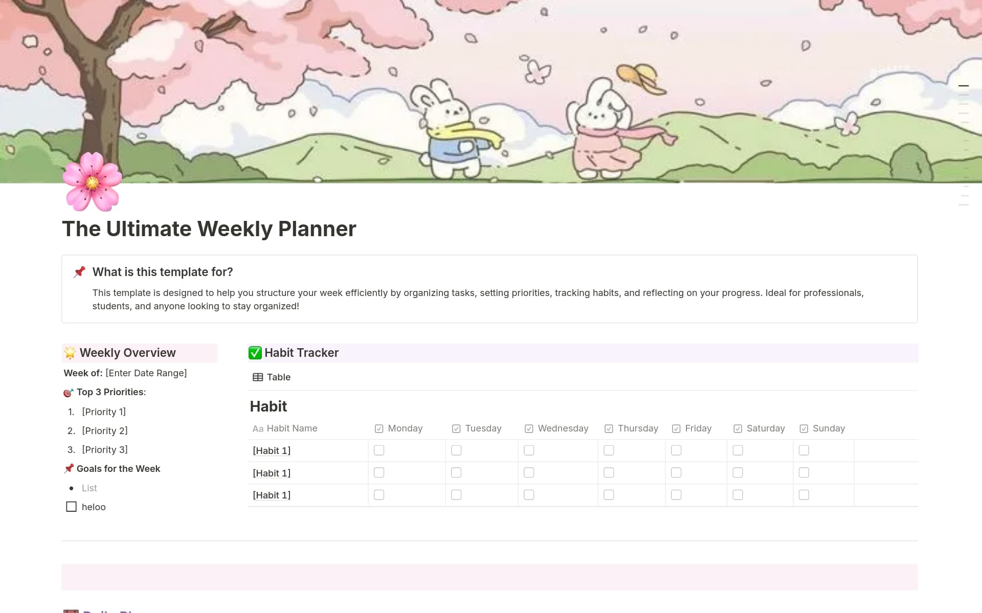 A template preview for The Ultimate Weekly Planner