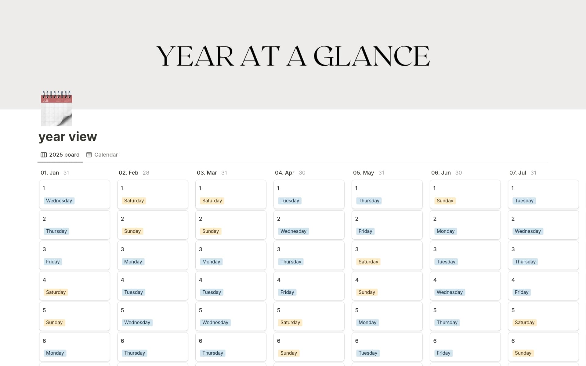 A template preview for 2025 year at a glance