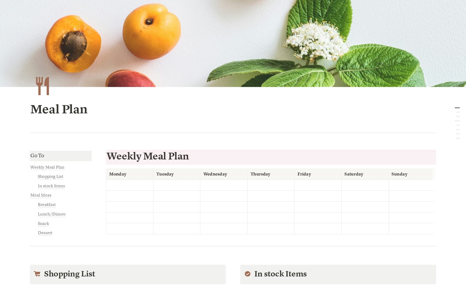 A template preview for Meal Planner