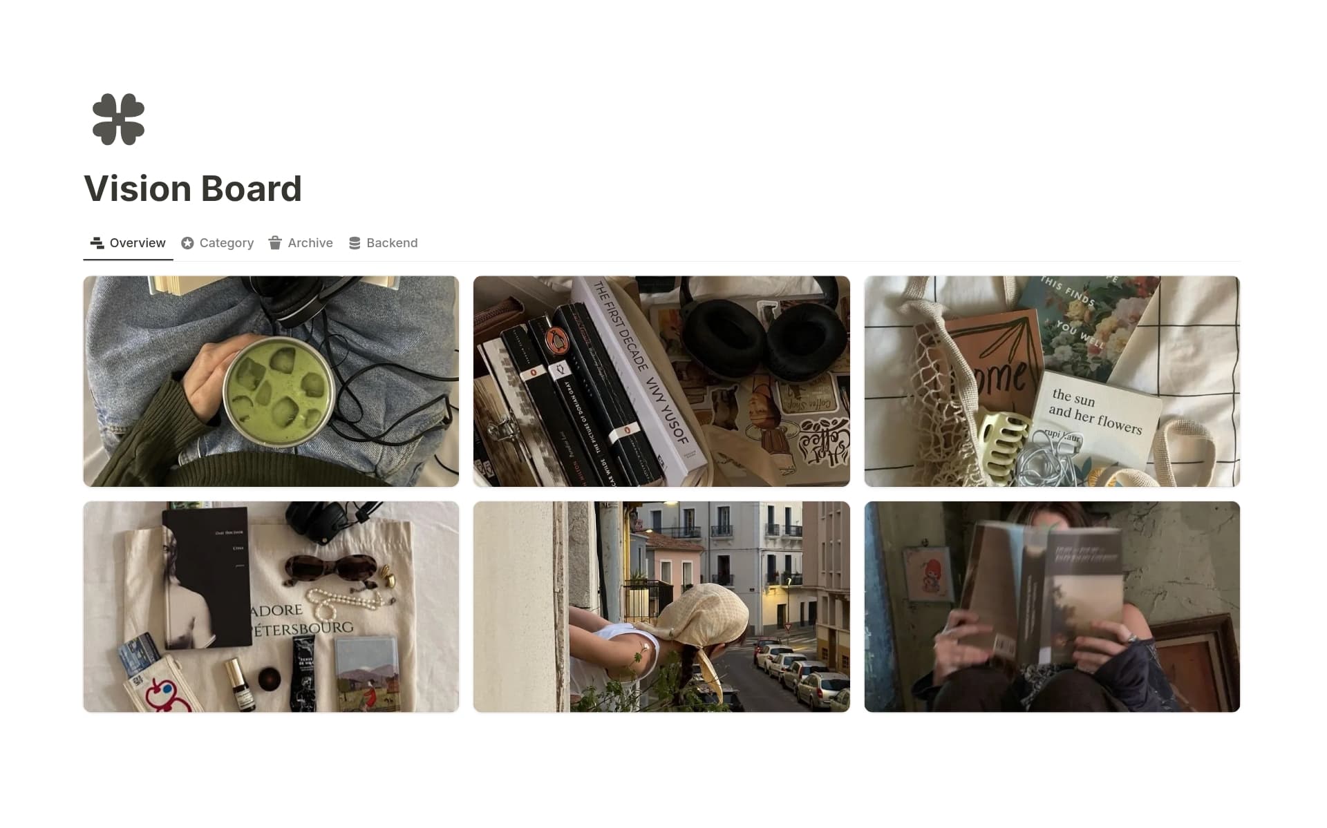 A template preview for Vision Board