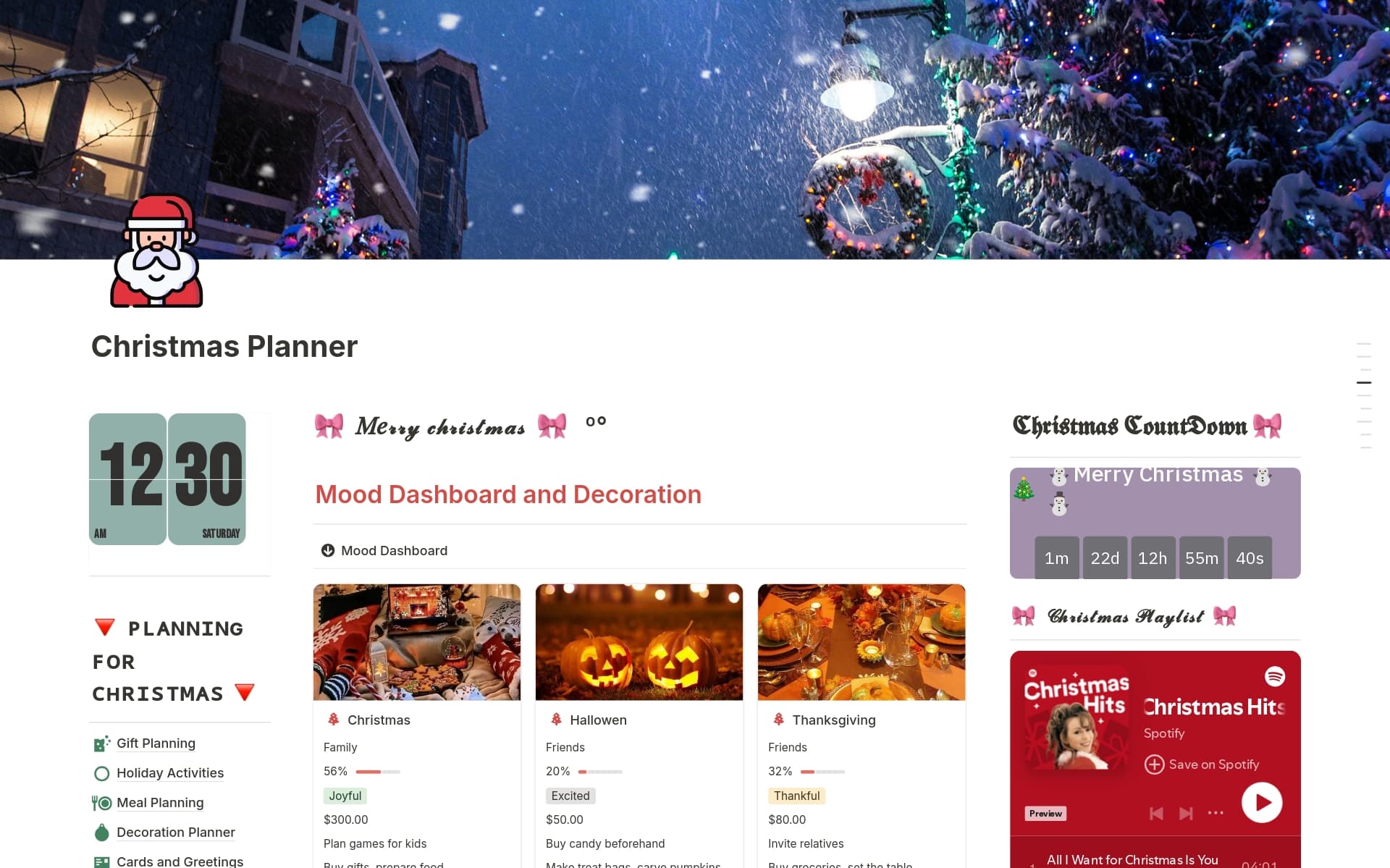 A template preview for Christmas Planner