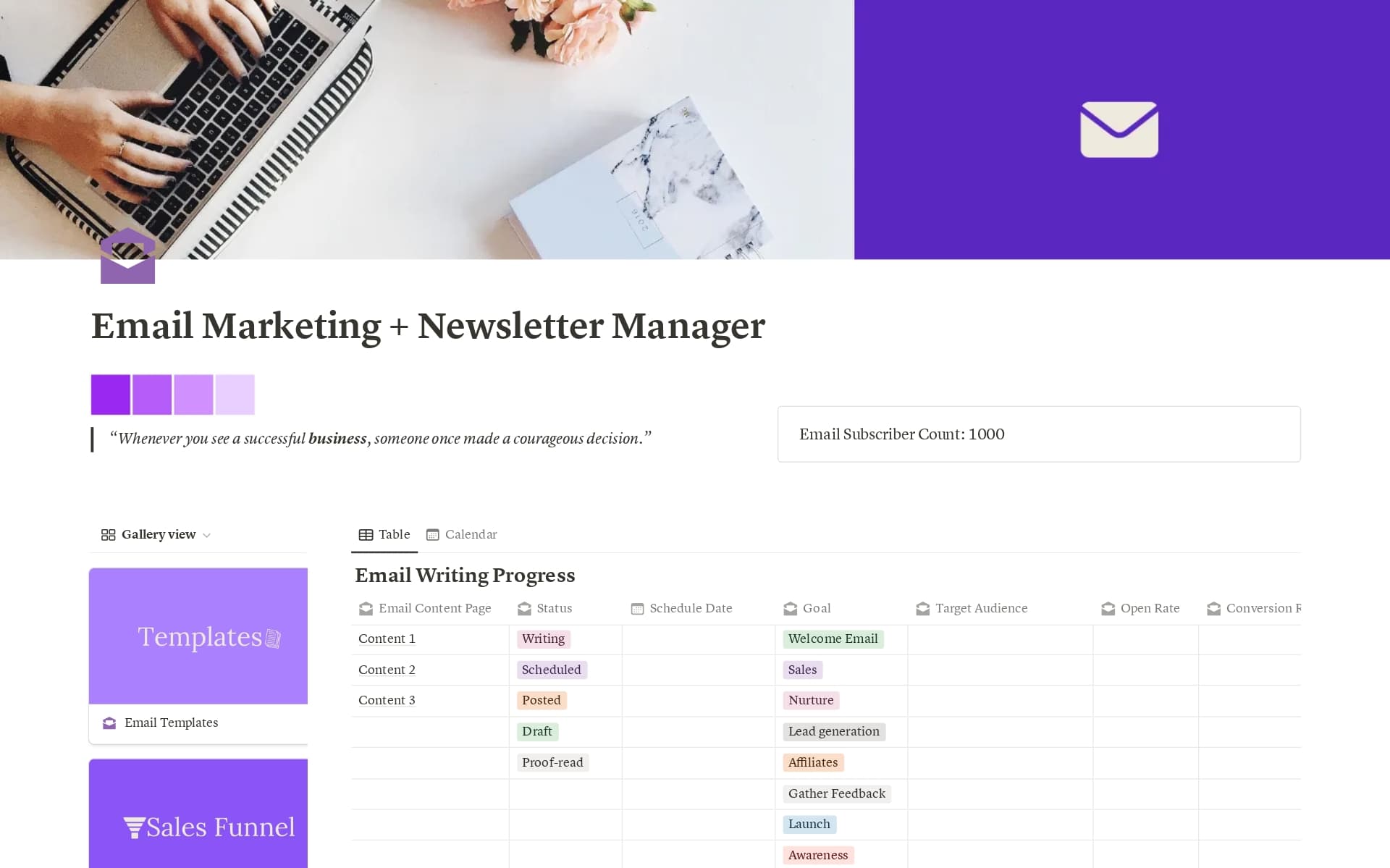 Nurture, Build, and Convert Your Email List with Ease 💌
Are you an email marketer struggling to keep track of your campaigns? With my Email & Newsletter Manager, you’ll never have to worry about messy email workflows again!