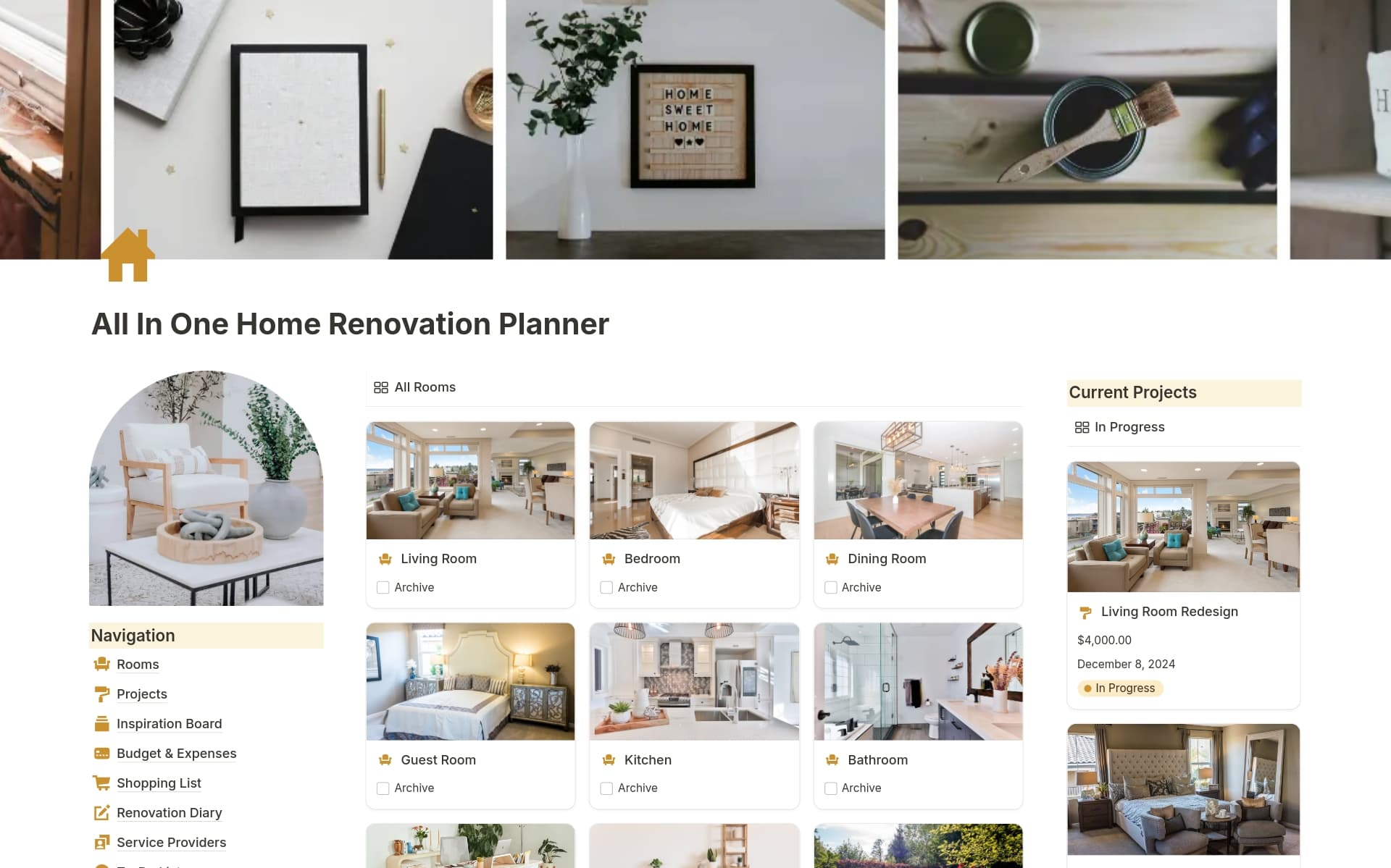 A template preview for All in One Home Renovation Planner